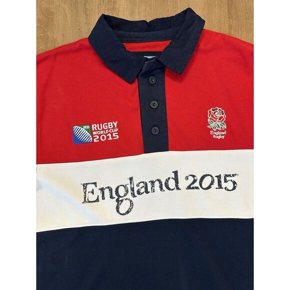Rugby World Cup Collection England 2015 Color Block Polo Shirt Men's Large - Picture 2 of 8